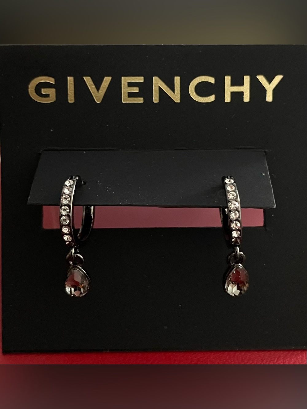 Givenchy Gunmetal Hoop Earrings with Crystal Drops